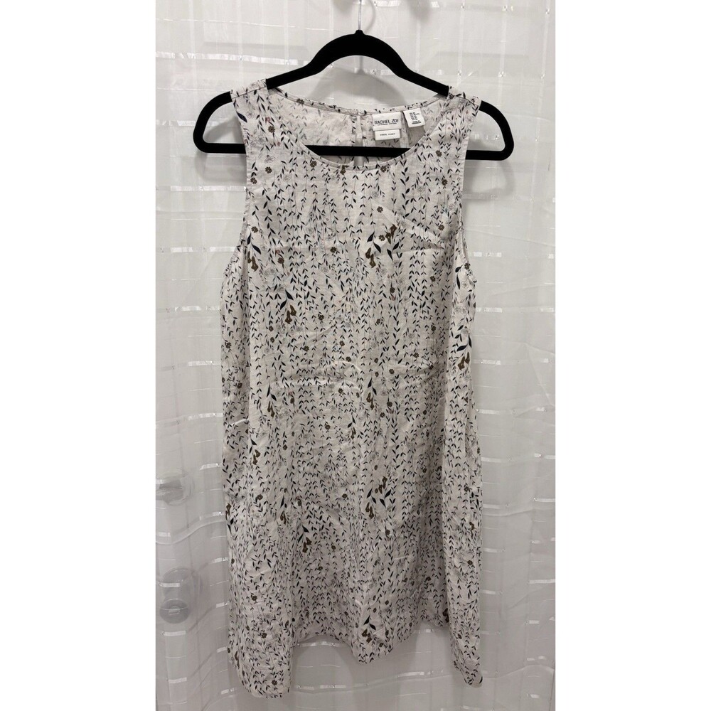 Rachel Zoe Linen Cream Floral A-Line Trapeze Tank Shift Dress With Pockets‎ XL